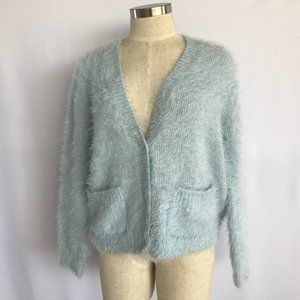 Forever 21 Fluffy Soft Light Blue Cardigan Jacket Sweater Faux Cashmere / Angora